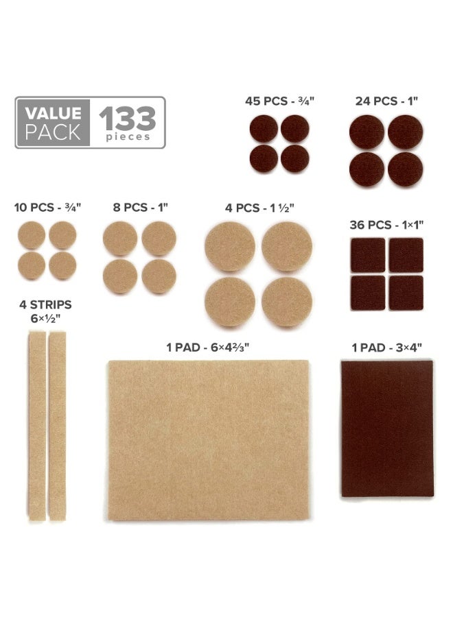 HOMESTAR 133 Pcs Felt Furniture Pads Floor Protectors, Self-Adhesive Round And Square Felt Pads For Chair Legs, Non-Slip Noise Reduction Floor Protectors, Thick Anti Scratch Felt Pads Furniture Feet Pads for Chair, Table, Wardrobe, Sofa, Brown/Beige - Image 5